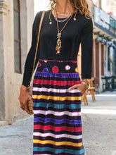 Vestido estampado de manga larga con cuello redondo y bolsillos